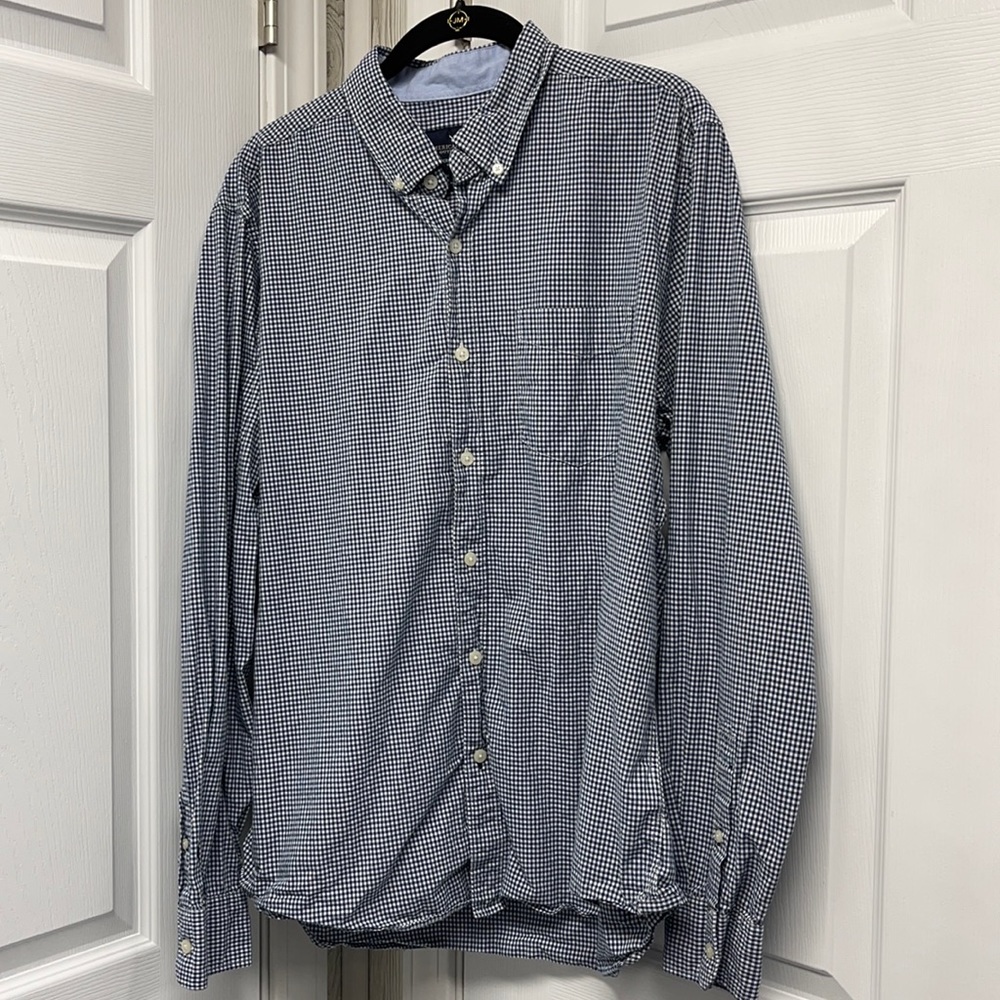 American Eagle Outfitters Blue & White Check Classic Fit Shirt Large